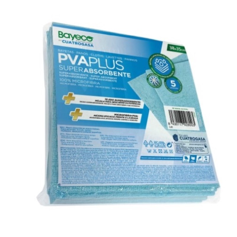 BAYETA PVA MICROFIBRA BAYECO AZUL P/5 u.