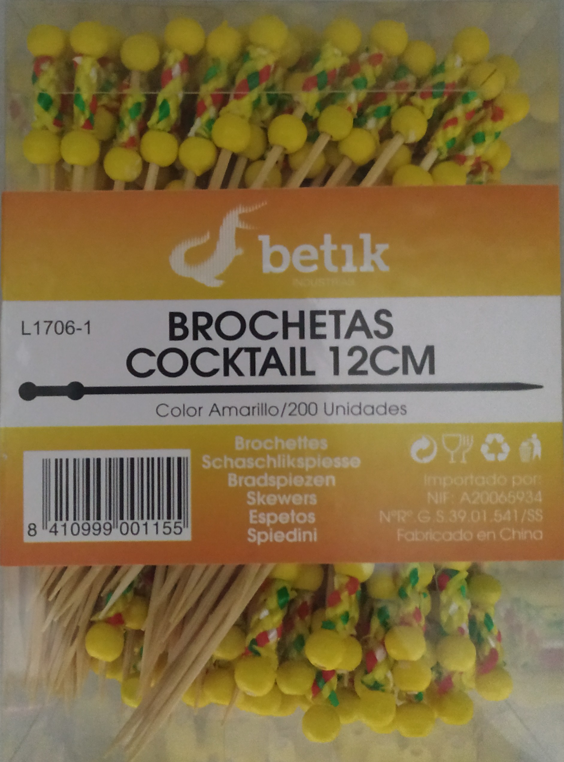 BROCHETA BAMBU 12 cm. FRUIT AMARILLO C/200 u.