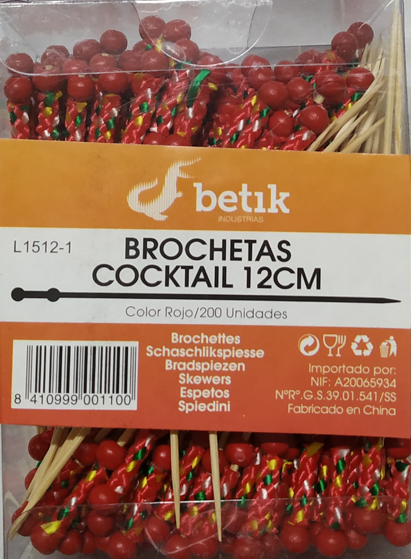 BROCHETA BAMBU 12 cm. FRUIT ROJO P/200 u.