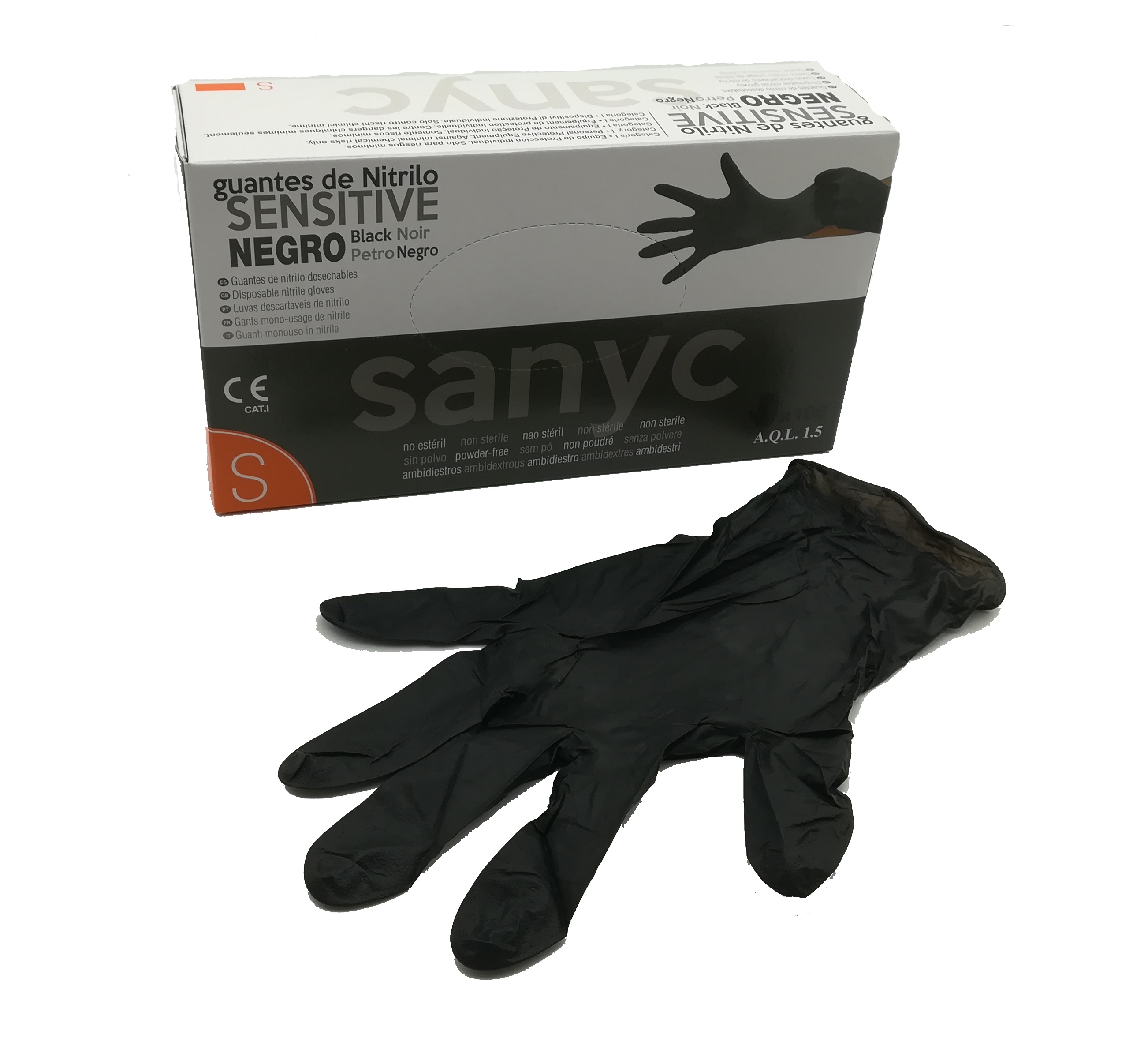 GUANTE NITRILO SENSITIVE NEGRO  "S" PEQ 4GR CJ100u